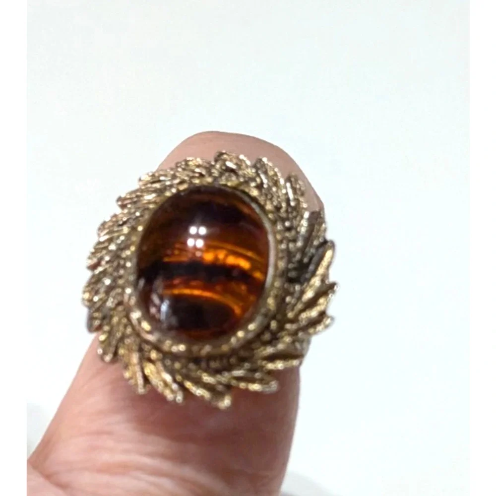 Tortoise Gass Fashion Ring, Gold-tone Oval Adjustable Brown‎ Vintage r-45